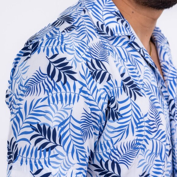 W.R.K Blue Tropical Print Camp Collar Performance Short Sleeve Shirt - Picture 3 of 3